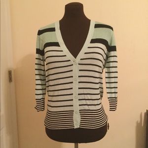 Loft Green/Black/Cream button down cardigan